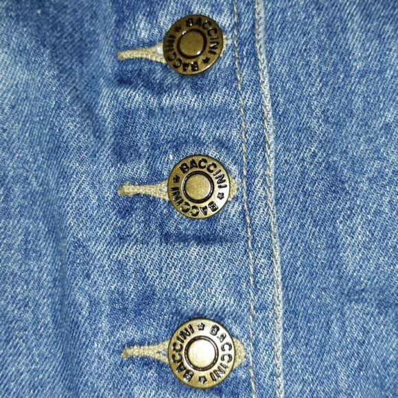 Vintage Crop Baccini Military Style Jean Jacket Lg - Picture 7 of 7